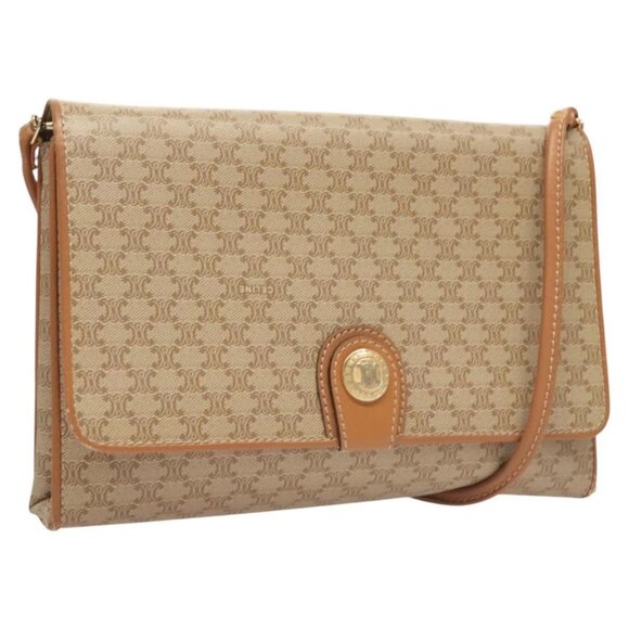 CELINE Macadam Canvas Shoulder Bag PVC Beige Gold Auth sw761 - Picture 1 of 16